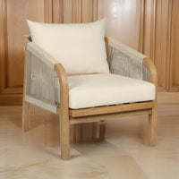 Ann 32 Inch Outdoor Accent Chair, Brown Eucalyptus, Rope, Ivory Olefin - BM315711