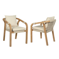 Ann 26 Inch Outdoor Dining Chair Set of 2, Gray, Brown Wood, Ivory Olefin - BM315712