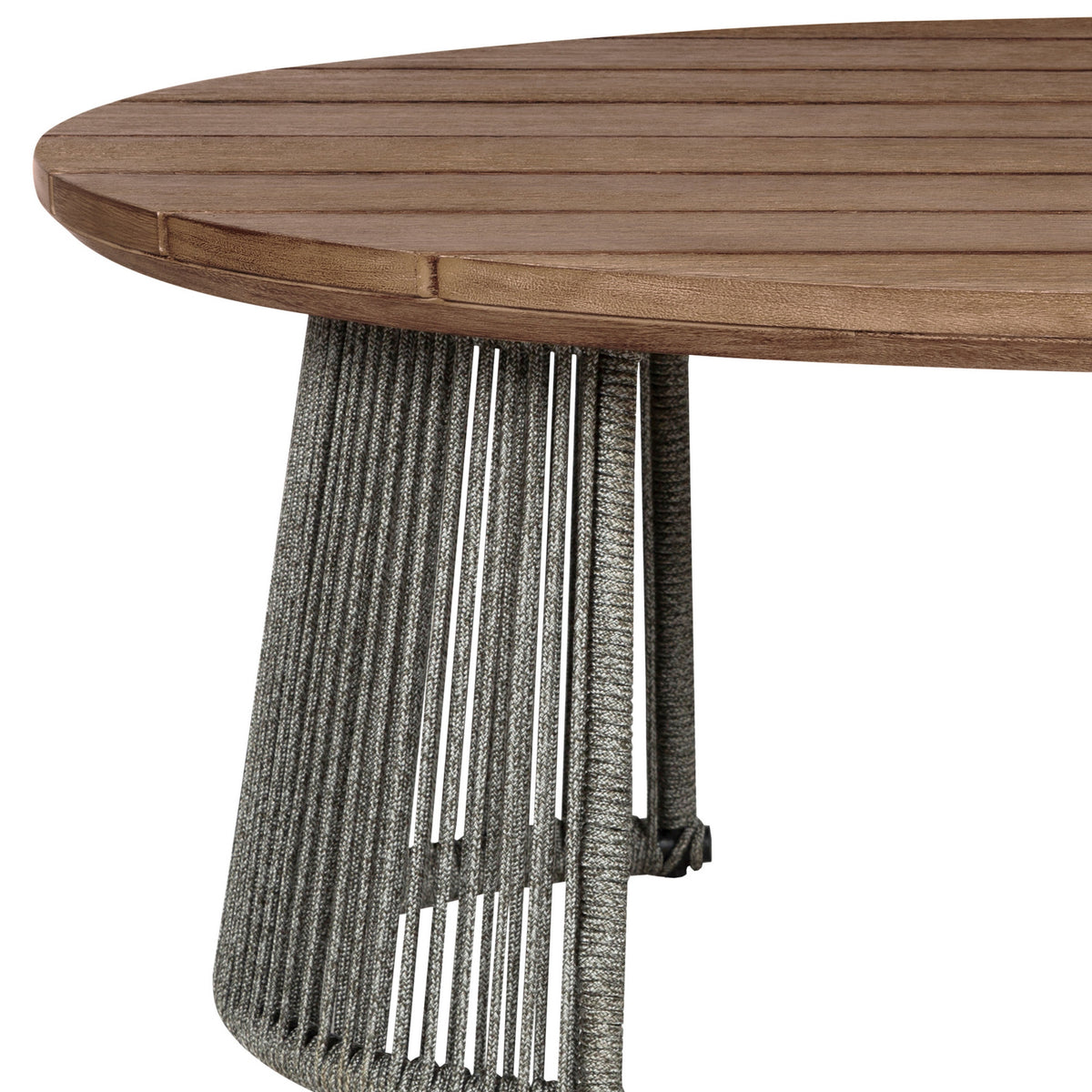 Jax 47 Inch Outdoor Coffee Table, Oval Slatted Top, Gray Rope Braiding - BM315715