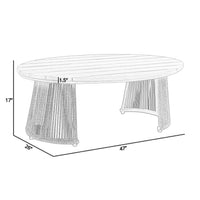 Jax 47 Inch Outdoor Coffee Table, Oval Slatted Top, Gray Rope Braiding - BM315715