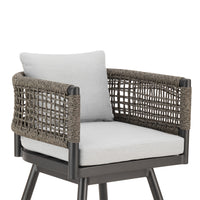 Piper 26 Inch Outdoor Swivel Counter Stool Chair, Rope Woven, Gray Cushions - BM315716