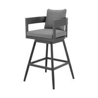 Enya 26 Inch Outdoor Swivel Counter Stool Chair, Gray Aluminum, Cushions - BM315718