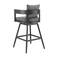 Enya 26 Inch Outdoor Swivel Counter Stool Chair, Gray Aluminum, Cushions - BM315718