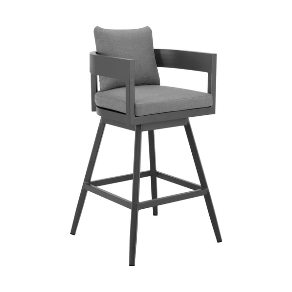 Enya 26 Inch Outdoor Swivel Counter Stool Chair, Gray Aluminum, Cushions - BM315718