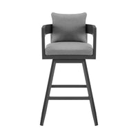 Enya 30 Inch Outdoor Swivel Barstool Chair, Gray Aluminum, Cushions - BM315719