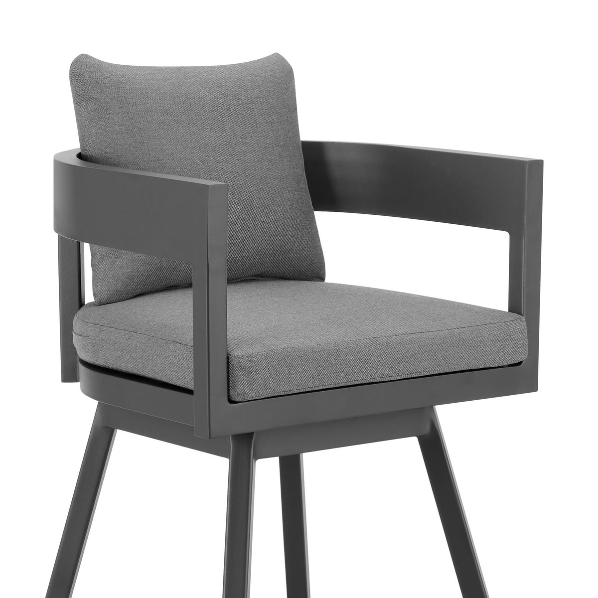 Enya 30 Inch Outdoor Swivel Barstool Chair, Gray Aluminum, Cushions - BM315719