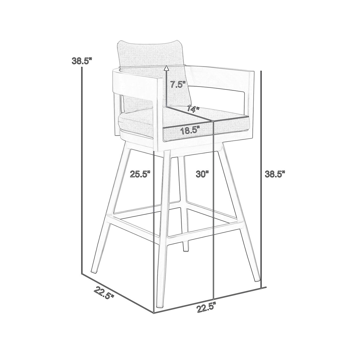 Enya 30 Inch Outdoor Swivel Barstool Chair, Gray Aluminum, Cushions - BM315719