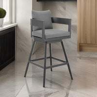 Enya 30 Inch Outdoor Swivel Barstool Chair, Gray Aluminum, Cushions - BM315719