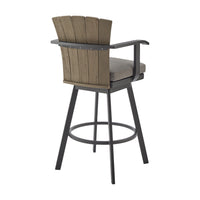 Luna 26 Inch Outdoor Swivel Counter Stool Chair, Rustic Teak Wood, Black - BM315720