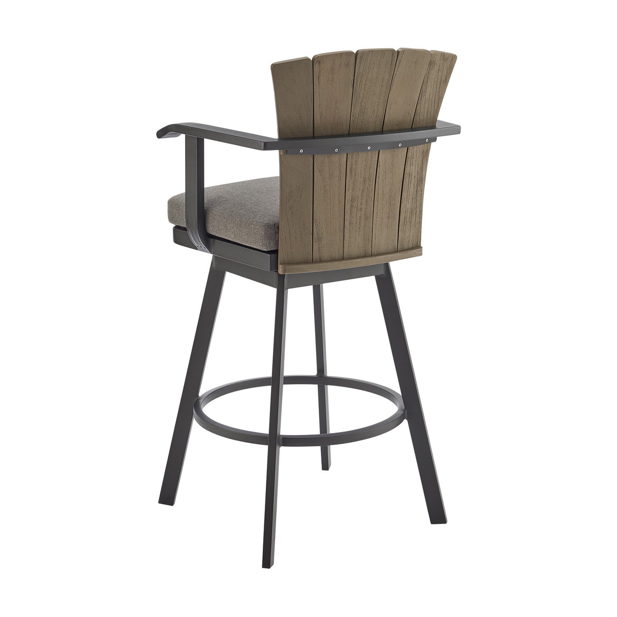 Luna 26 Inch Outdoor Swivel Counter Stool Chair, Rustic Teak Wood, Black - BM315720