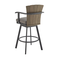 Luna 26 Inch Outdoor Swivel Counter Stool Chair, Rustic Teak Wood, Black - BM315720