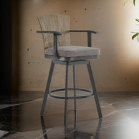 Luna 26 Inch Outdoor Swivel Counter Stool Chair, Rustic Teak Wood, Black - BM315720