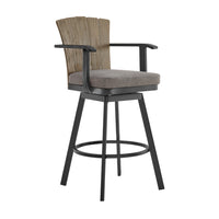 Luna 26 Inch Outdoor Swivel Counter Stool Chair, Rustic Teak Wood, Black - BM315720