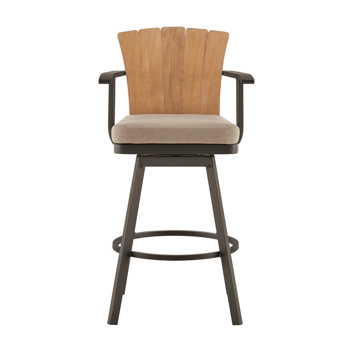 Luna 26 Inch Outdoor Swivel Counter Stool Chair, Rustic Teak Wood, Brown - BM315722