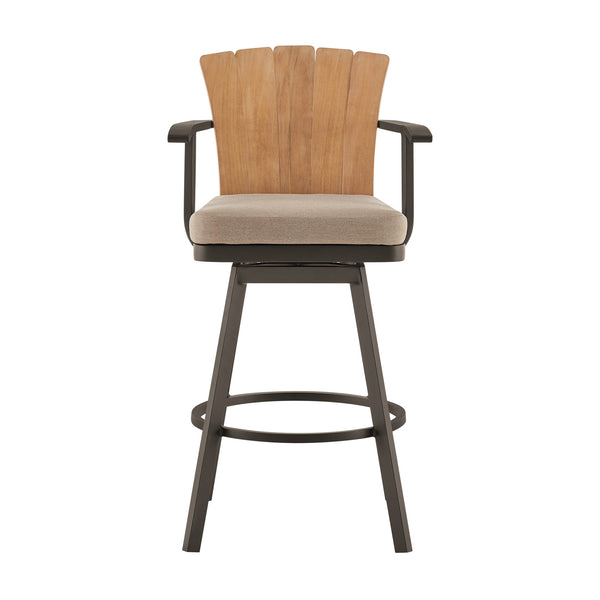 Luna 26 Inch Outdoor Swivel Counter Stool Chair, Rustic Teak Wood, Brown - BM315722