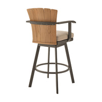 Luna 26 Inch Outdoor Swivel Counter Stool Chair, Rustic Teak Wood, Brown - BM315722