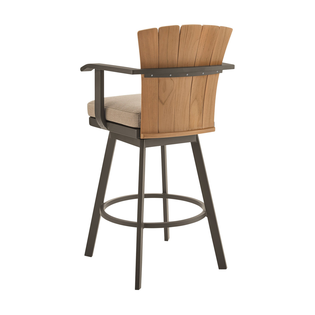 Luna 26 Inch Outdoor Swivel Counter Stool Chair, Rustic Teak Wood, Brown - BM315722