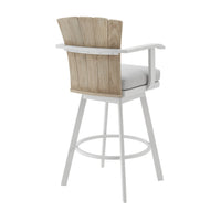 Luna 26 Inch Outdoor Swivel Counter Stool Chair, Rustic Teak Wood, White - BM315724