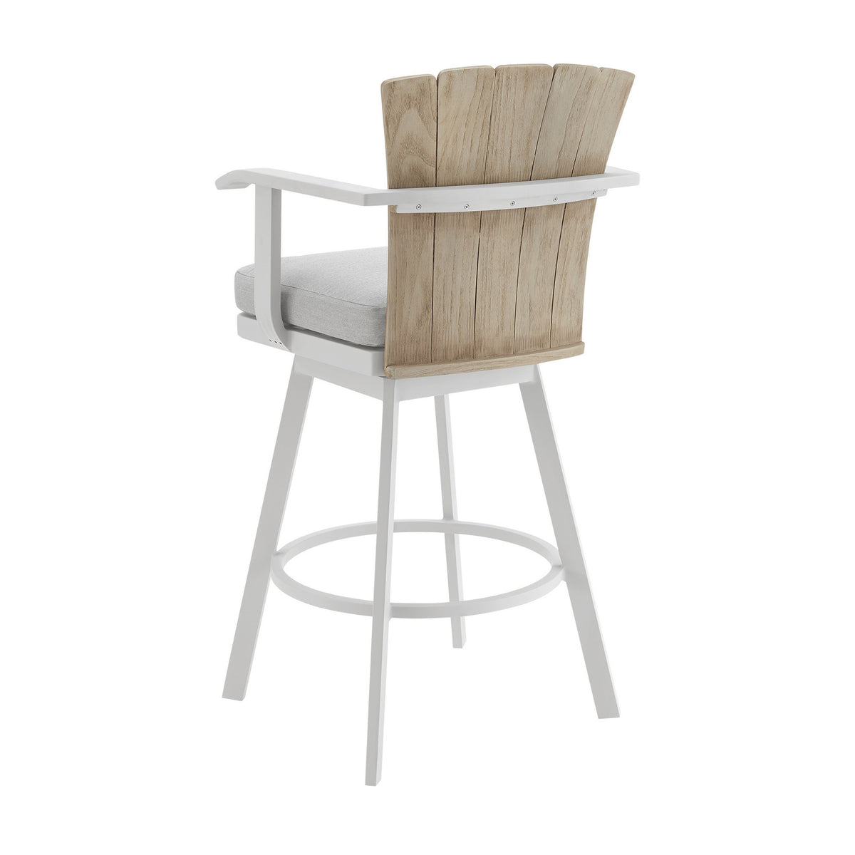 Luna 26 Inch Outdoor Swivel Counter Stool Chair, Rustic Teak Wood, White - BM315724