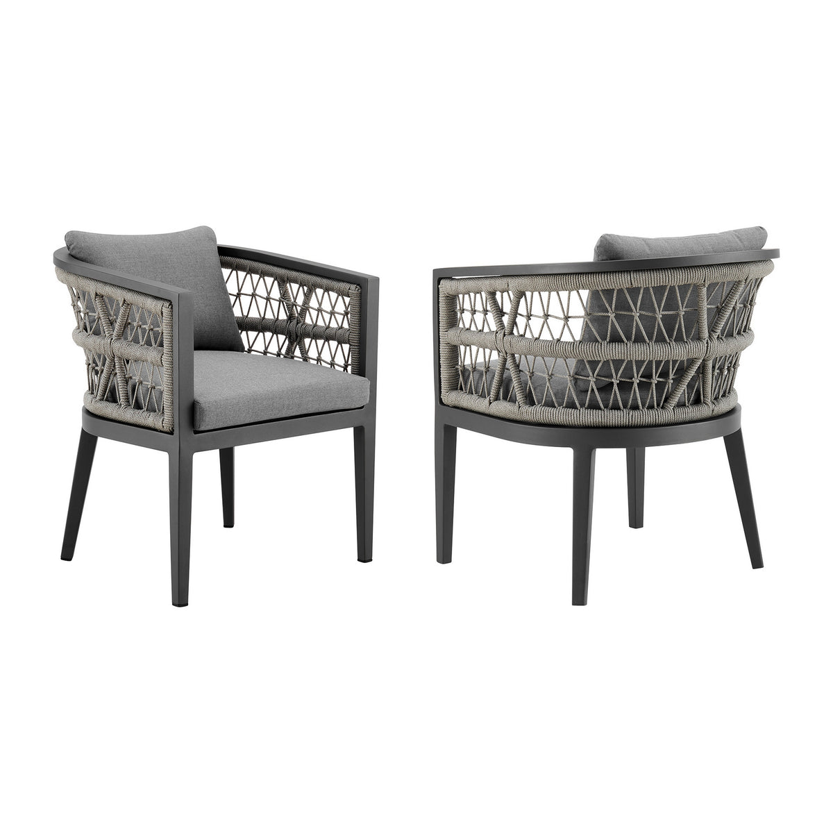 Hosa 22 Inch Outdoor Dining Chair Set of 2, Gray Aluminum, Woven Rope - BM315727