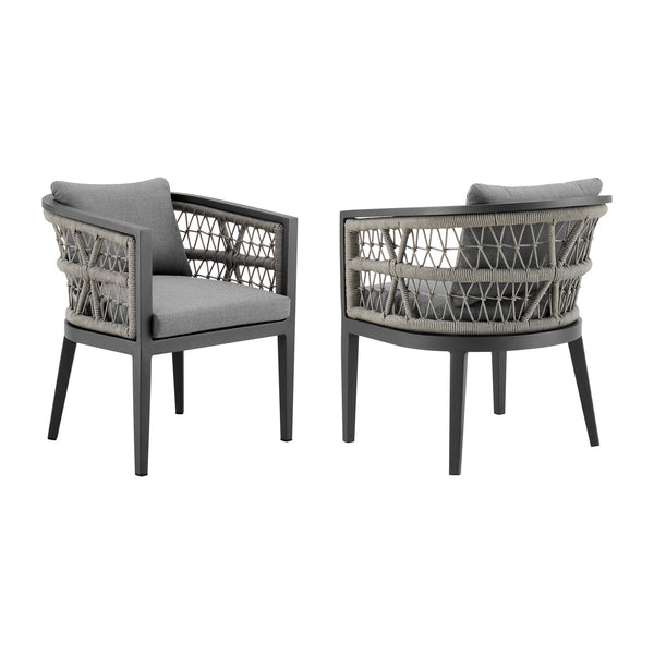 Hosa 22 Inch Outdoor Dining Chair Set of 2, Gray Aluminum, Woven Rope - BM315727