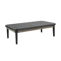 Hosa 50 Inch Outdoor Coffee Table, Rectangular Slatted Top, Gray Rope Apron - BM315730