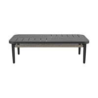 Hosa 50 Inch Outdoor Coffee Table, Rectangular Slatted Top, Gray Rope Apron - BM315730