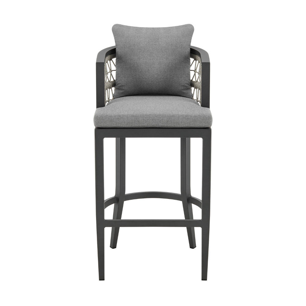 Hosa 26 Inch Outdoor Patio Counter Stool Chair, Gray Aluminum, Woven Rope - BM315732