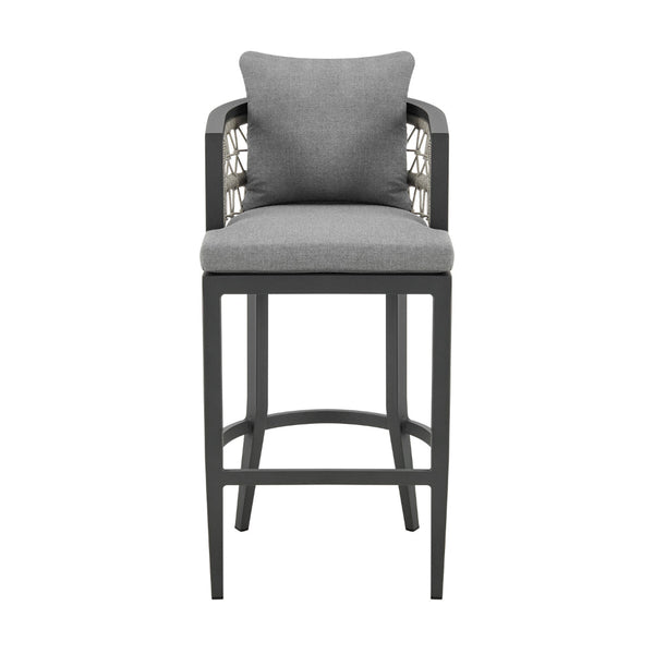 Hosa 26 Inch Outdoor Patio Counter Stool Chair, Gray Aluminum, Woven Rope - BM315732