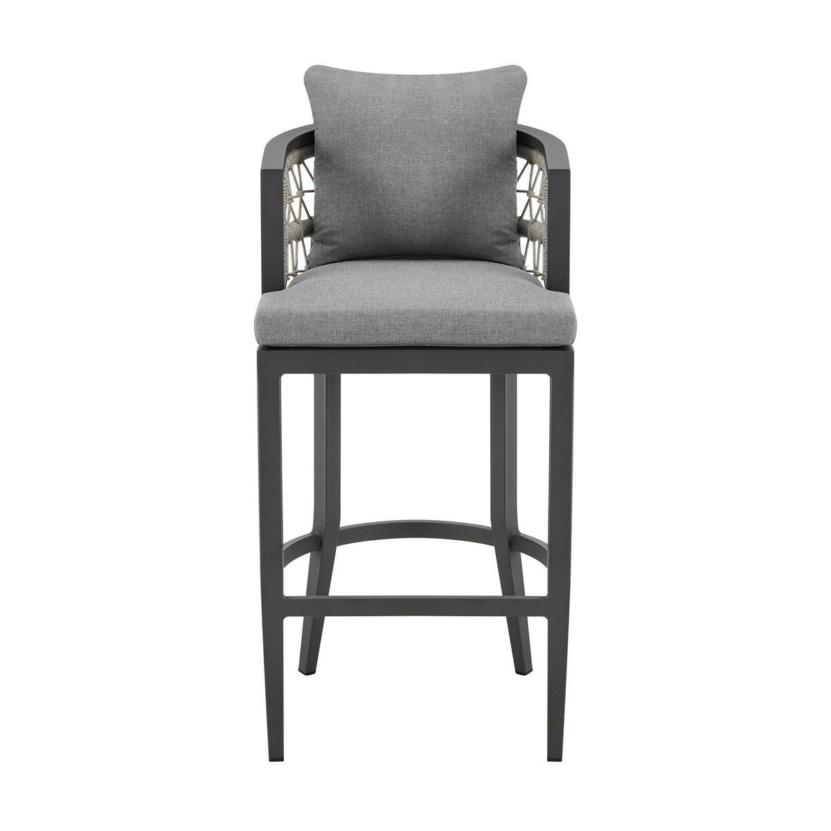 Hosa 26 Inch Outdoor Patio Counter Stool Chair, Gray Aluminum, Woven Rope - BM315732