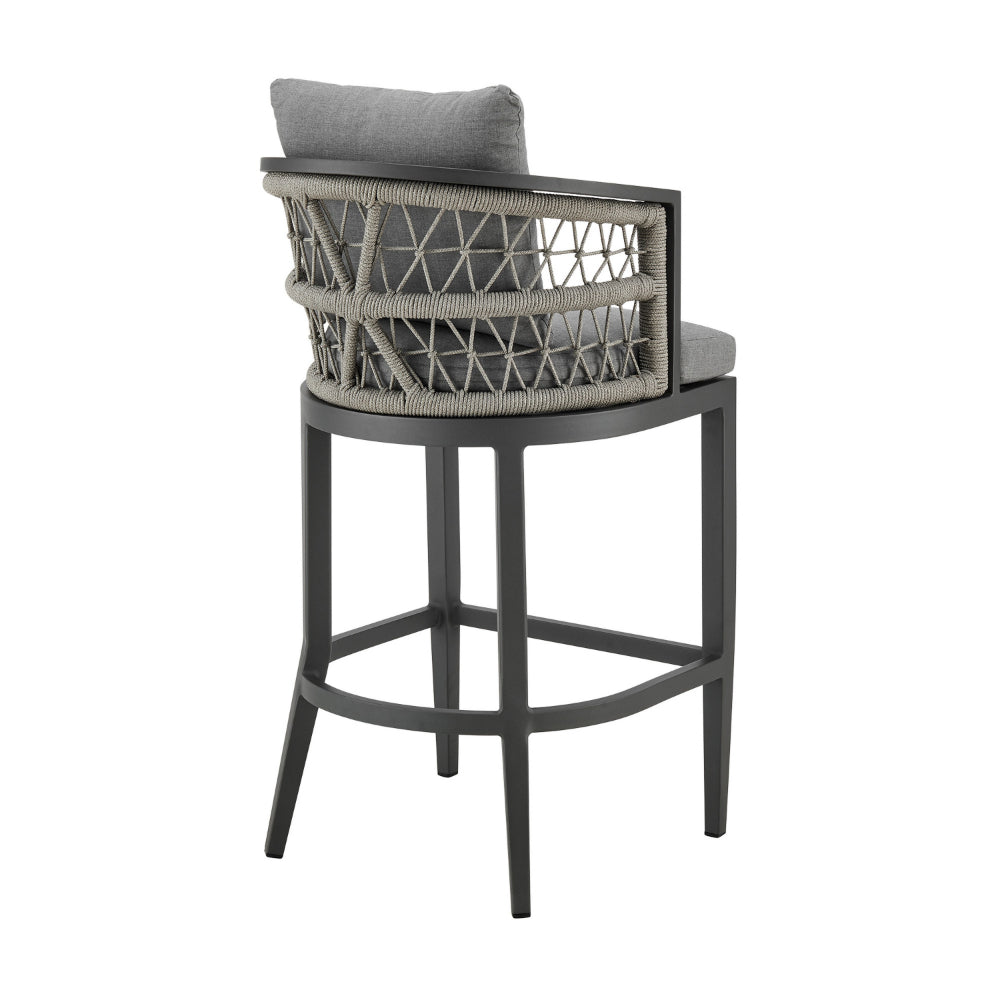 Hosa 26 Inch Outdoor Patio Counter Stool Chair, Gray Aluminum, Woven Rope - BM315732