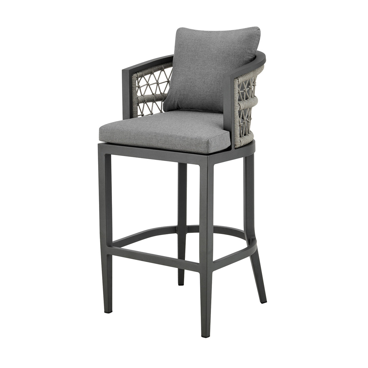 Hosa 26 Inch Outdoor Patio Counter Stool Chair, Gray Aluminum, Woven Rope - BM315732