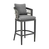 Hosa 26 Inch Outdoor Patio Counter Stool Chair, Gray Aluminum, Woven Rope - BM315732