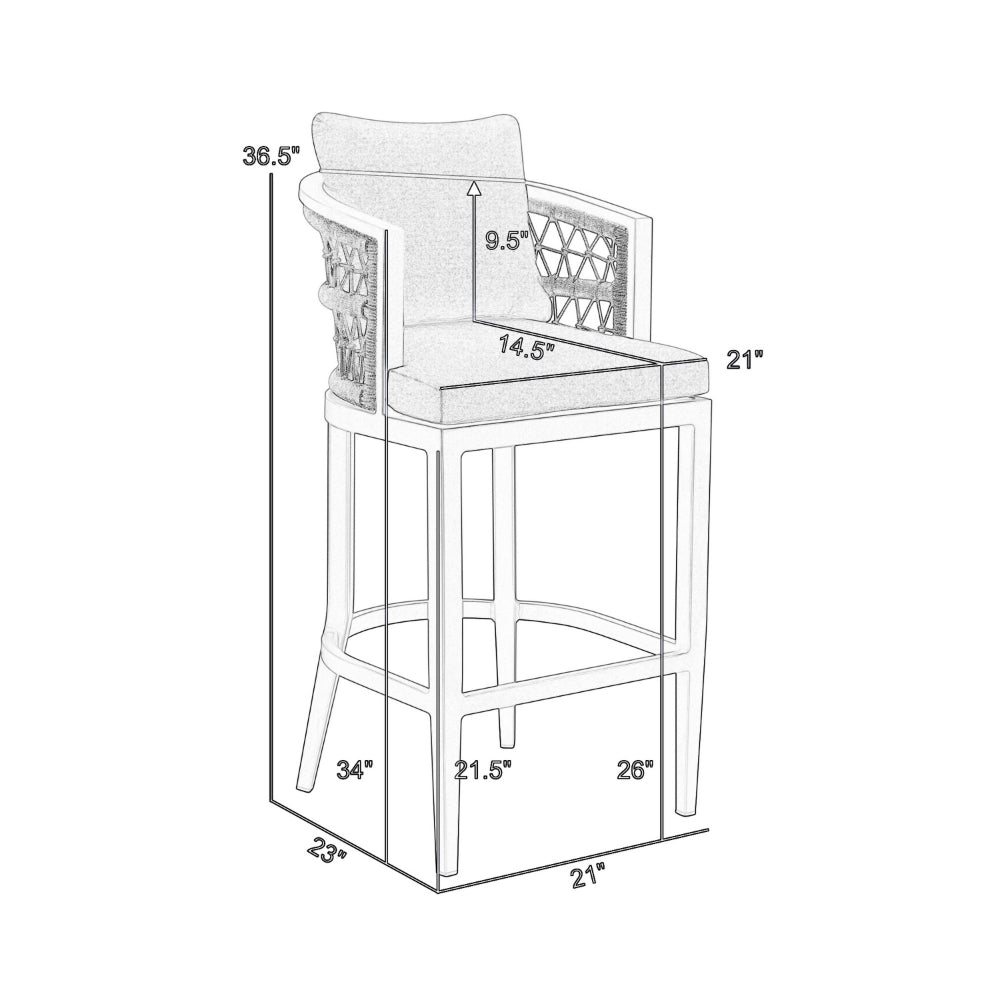 Hosa 26 Inch Outdoor Patio Counter Stool Chair, Gray Aluminum, Woven Rope - BM315732