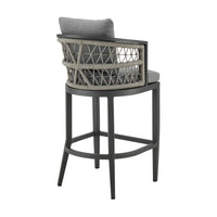 Hosa 30 Inch Outdoor Patio Barstool Chair, Gray Aluminum, Woven Rope - BM315733