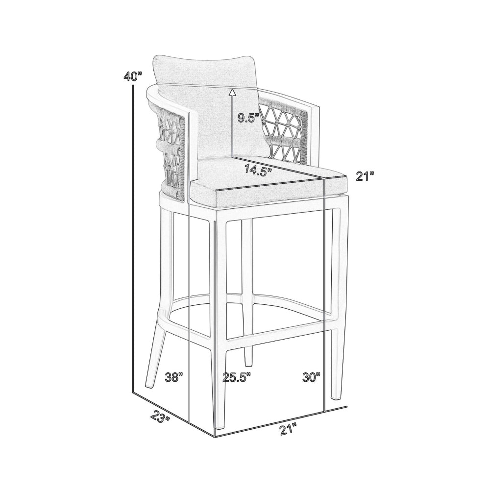 Hosa 30 Inch Outdoor Patio Barstool Chair, Gray Aluminum, Woven Rope - BM315733