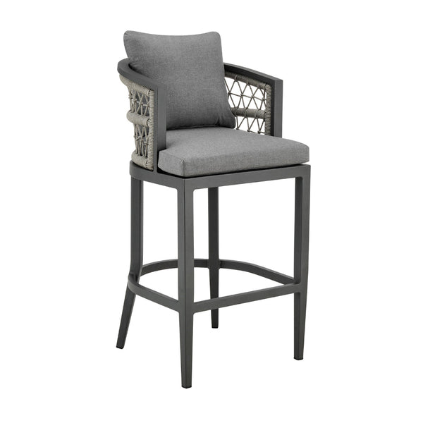 Hosa 30 Inch Outdoor Patio Barstool Chair, Gray Aluminum, Woven Rope - BM315733