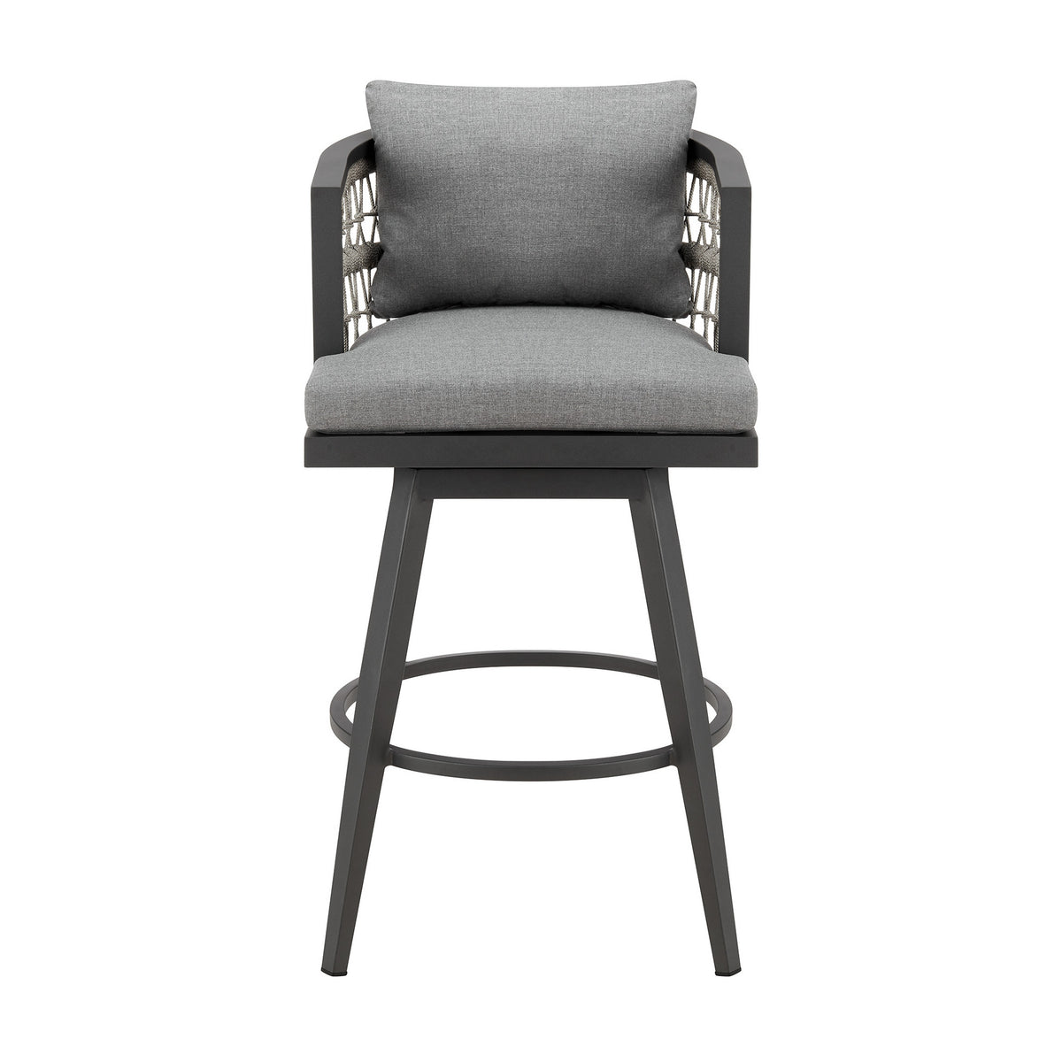 Hosa 26 Inch Outdoor Swivel Counter Stool Chair, Gray Aluminum, Woven Rope - BM315734