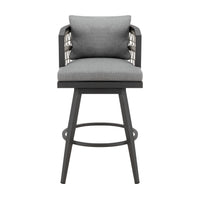 Hosa 26 Inch Outdoor Swivel Counter Stool Chair, Gray Aluminum, Woven Rope - BM315734