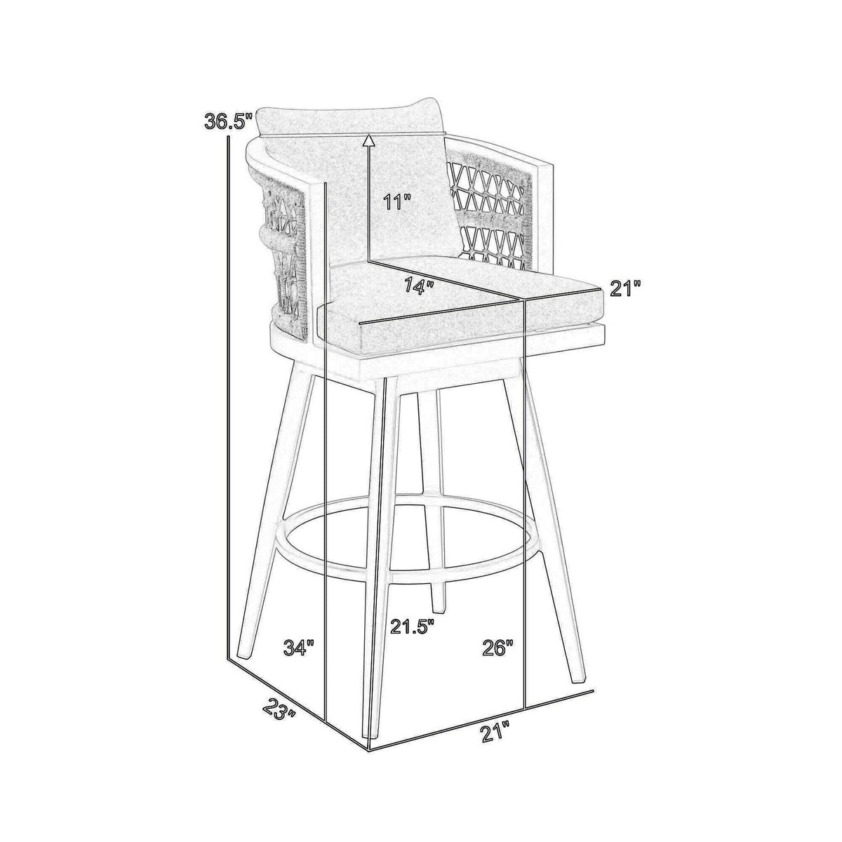 Hosa 26 Inch Outdoor Swivel Counter Stool Chair, Gray Aluminum, Woven Rope - BM315734