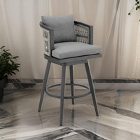 Hosa 26 Inch Outdoor Swivel Counter Stool Chair, Gray Aluminum, Woven Rope - BM315734