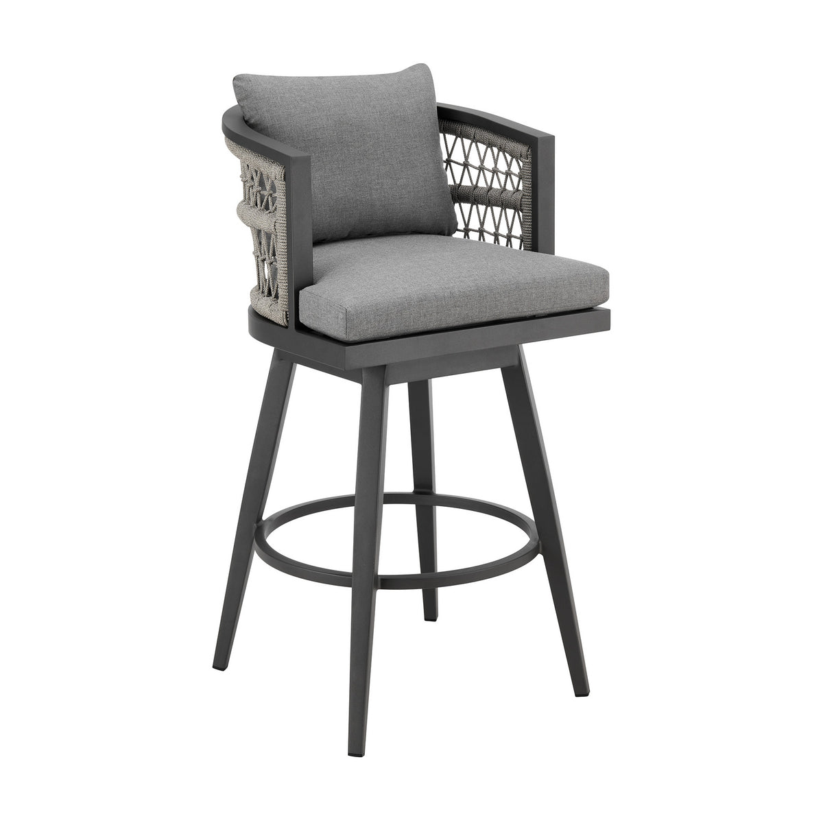 Hosa 26 Inch Outdoor Swivel Counter Stool Chair, Gray Aluminum, Woven Rope - BM315734