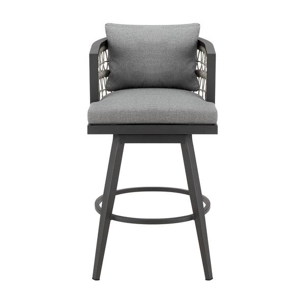 Hosa 30 Inch Outdoor Swivel Barstool Chair, Gray Aluminum, Woven Rope - BM315735