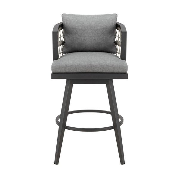 Hosa 30 Inch Outdoor Swivel Barstool Chair, Gray Aluminum, Woven Rope - BM315735