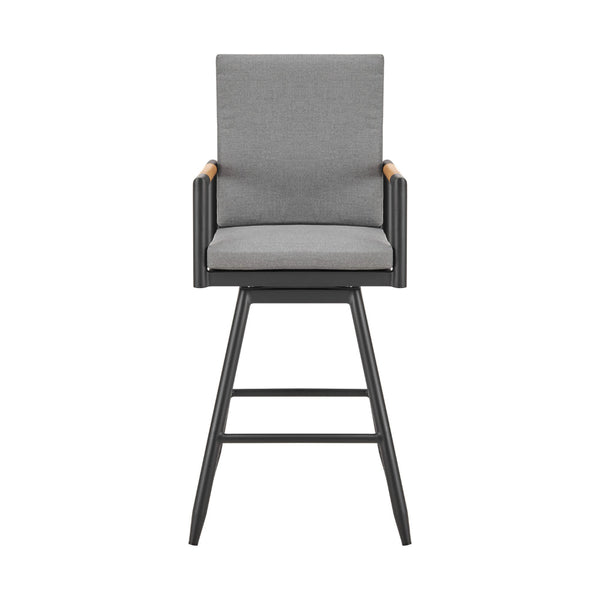 Razi 26 Inch Outdoor Swivel Counter Stool Chair, Black Metal, Gray Cushions - BM315737