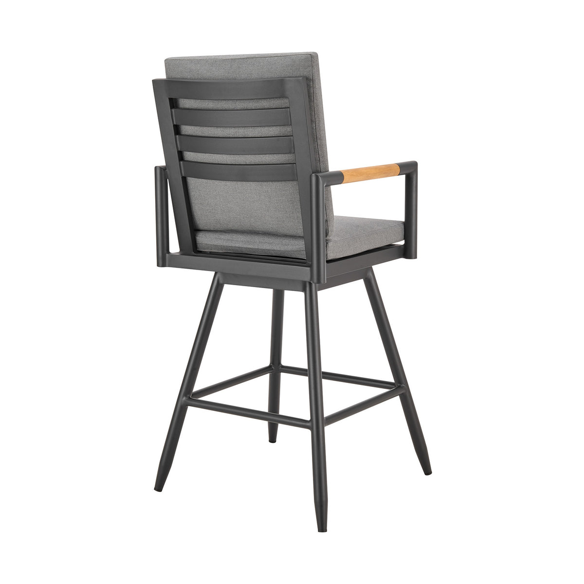 Razi 26 Inch Outdoor Swivel Counter Stool Chair, Black Metal, Gray Cushions - BM315737