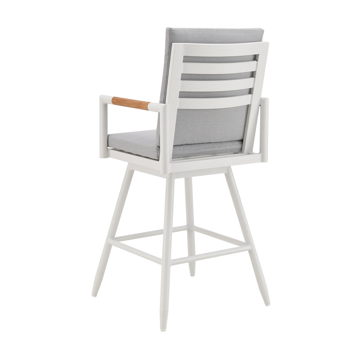 Razi 26 Inch Outdoor Swivel Counter Stool Chair, White Metal, Gray Cushions - BM315739