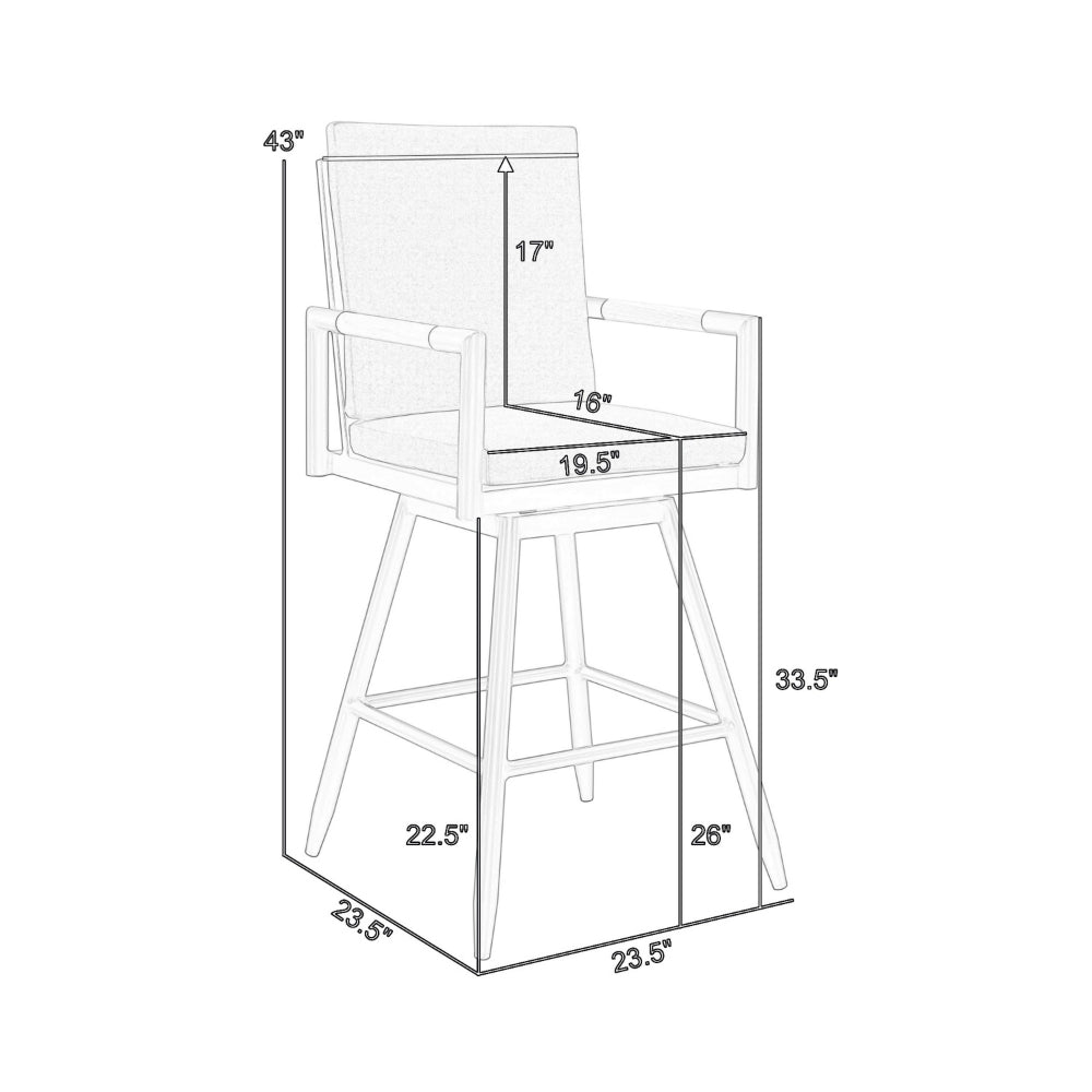 Razi 26 Inch Outdoor Swivel Counter Stool Chair, White Metal, Gray Cushions - BM315739