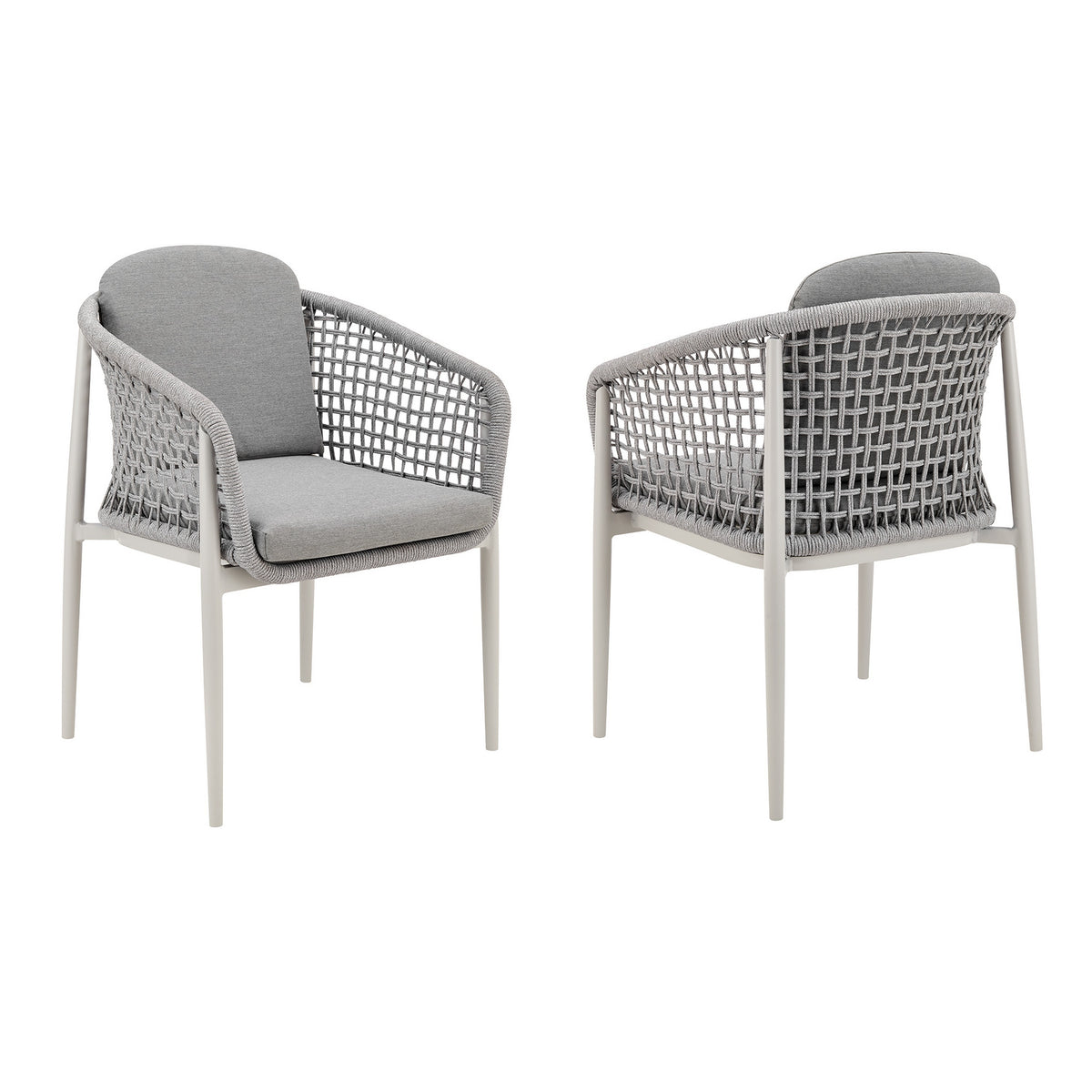 Rue 24 Inch Outdoor Patio Armchair Set of 2, Mesh Woven Rope, Gray Frame - BM315742