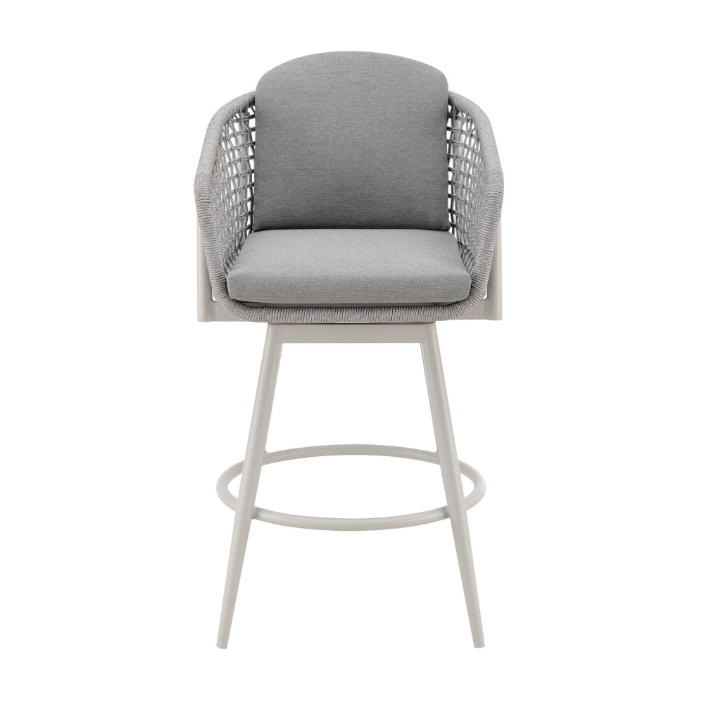 Rue 27 Inch Outdoor Swivel Counter Stool Chair, Mesh Woven Rope, Gray Metal - BM315743